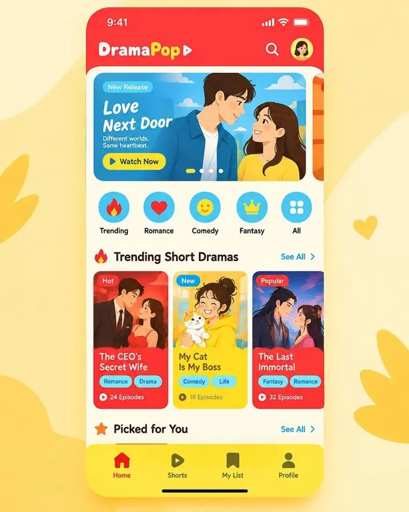 51短剧 APP 首页：轮播推荐与分类剧场